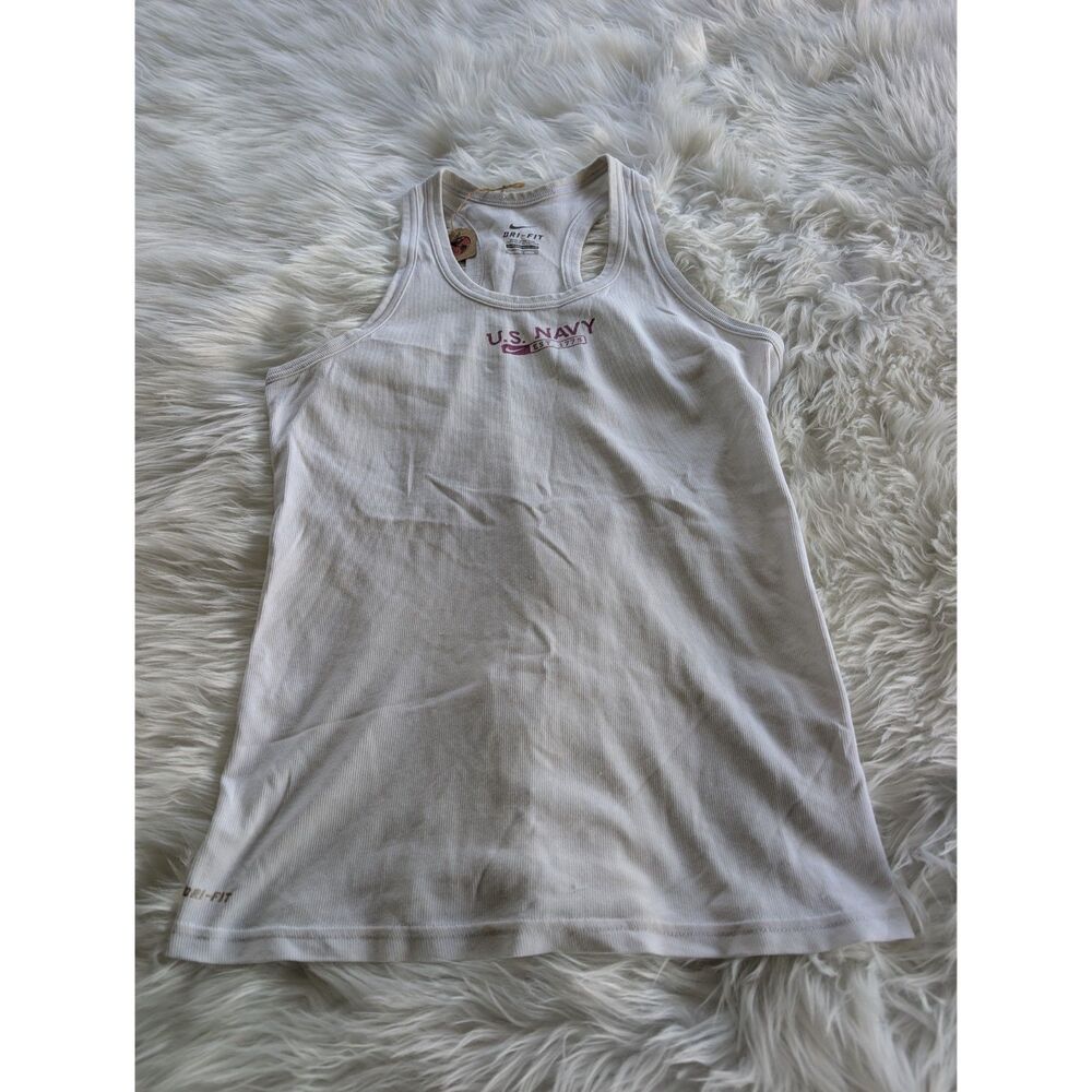 Women's White Nike U.S. Navy Ripped Dri-Fit Tank Top, Size XL